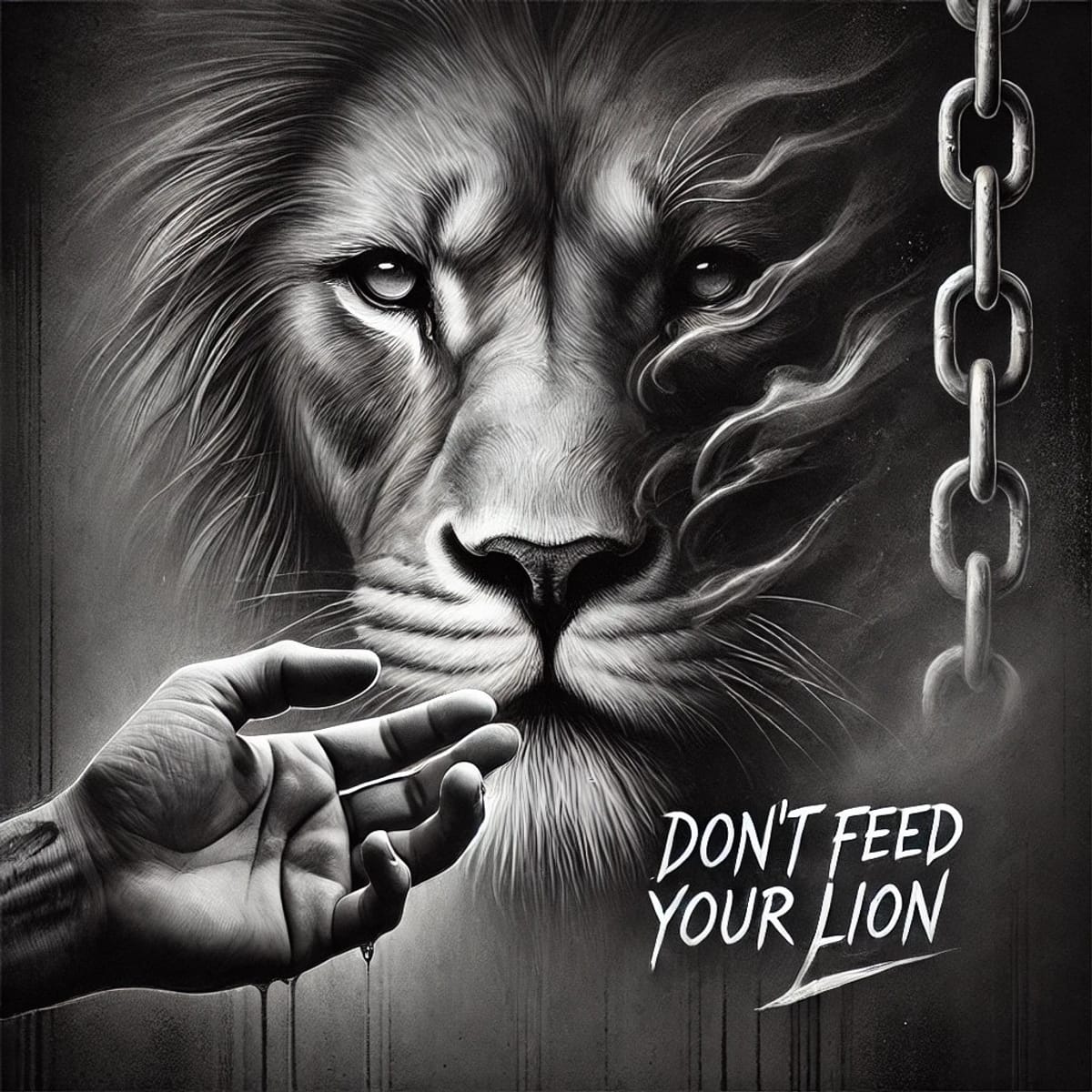 YSM Solutions artwork: a lion's face beside a hanging chain, with the words &ldquo;Don't feed your lion.&rdquo;